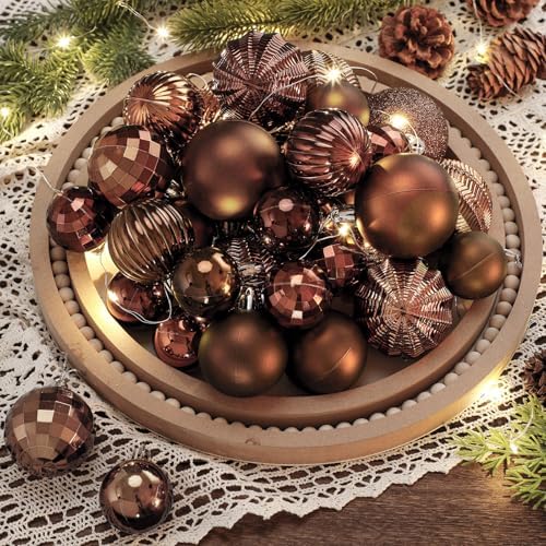Lunmon 64 Pcs Brown Christmas Balls Ornaments Moody Neutral Xmas Bulbs