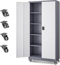 Metal Garage Storage Cabinets with Lock Door and Adjustable Shelves, Steel Tool Cabinets for Home,Office,Warehouse Organisieren (Grey White, 75" H)