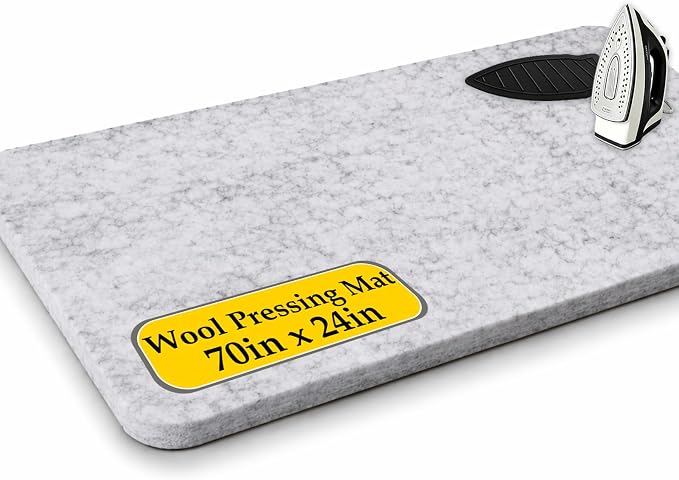 70"x 24" Wool Pressing Mat | 0.5 Inch Thick Ironing Board for Quilter, Sewing, Quilting Supplies