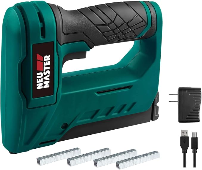 NEU MASTER Electric Staple Gun for Wood - Cordless Stapler Gun with T50 Staples, USB Charger, Heavy Duty Satple Gun for Upholstering, Crafts, DIY, Carpentry, Material Repair