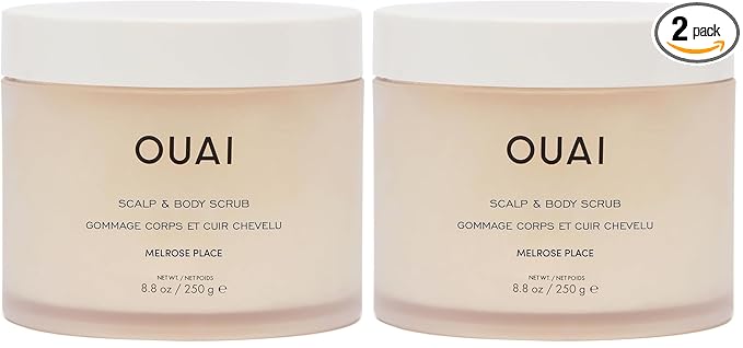 OUAI Scalp & Body Scrub, Melrose Place - Exfoliating Body Scrub with Sugar & Coconut Oil Blend for Smooth, Moisturized Skin - Gentle Scalp Exfoliator for Removing Product Build Up (8.8 Oz) (Pack of 2)