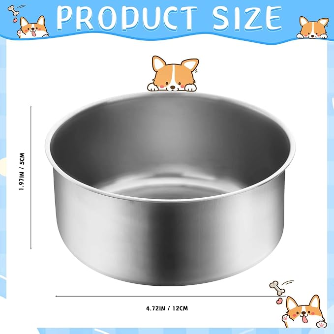 Silkfly 14 Pack Stainless Steel Hanging Dog Crate Bowls, Non-Spill Kennel Food & Water Bowls with Screw Clamp Holders, Removable, Easy to Clean Metal Cage Feeder for Pets(19 oz)
