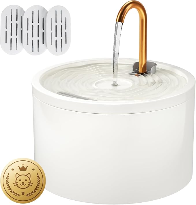 DOOOB Ceramic Cat Water Fountain, 2.1L/71oz Ceramic Cat Fountain, Automatic Ceramic Water Fountain for Cats, Pet Water Fountain with Ultra-Quiet Pump and 3 Filters & 3 Sponges (White) | Automatic Ceramic Water Fountain for Cats, Pet Water Fountain with...