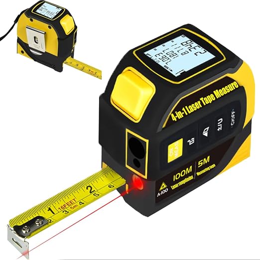 Tape Measure 4-in-1 Laser Digital Measuring Tape & 100m/328ft Laser Distance Meter & with 16ft/5m & Crosshair Markings & Dual-axis Electronic Level,Display On Backlit LCD Screen