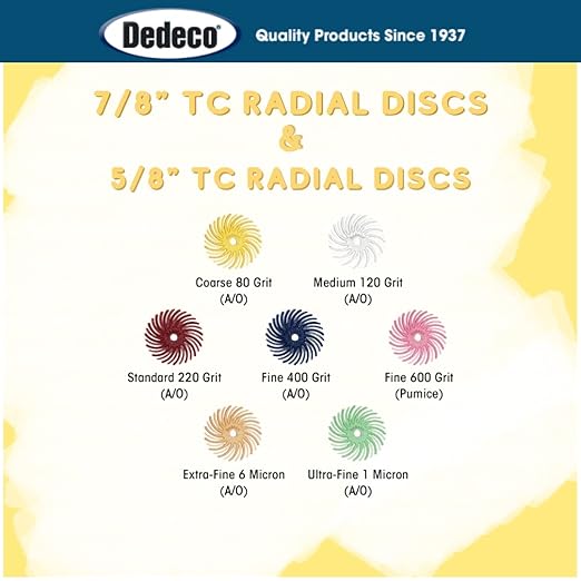 Dedeco Sunburst Radial Bristle Discs 48-Pack - 7/8" Curved - Yellow 80 Grit (Coarse) - Aluminum Oxide for Polishing & Finishing