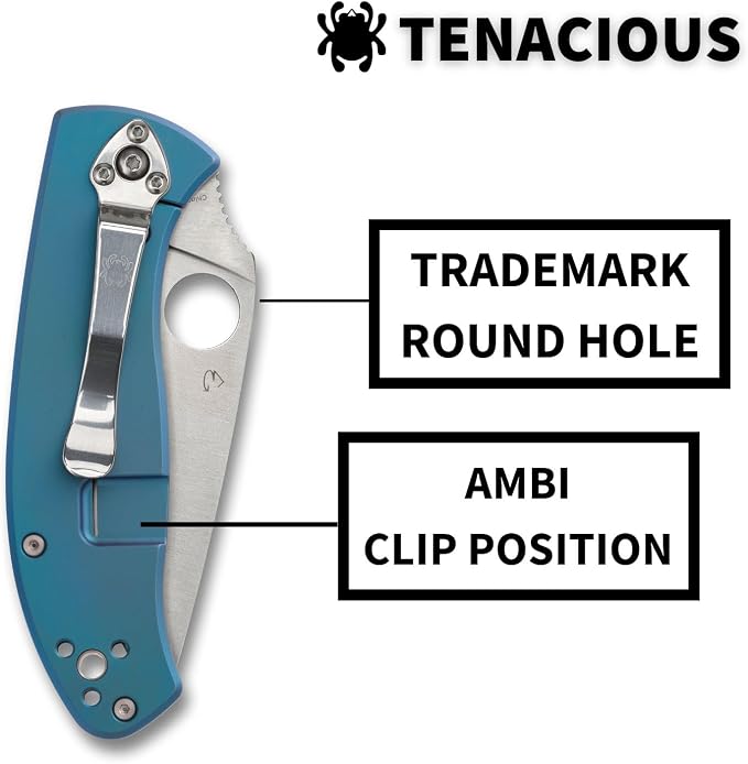 Spyderco Tenacious Folding Pocket Knife, PlainEdge | 7.74" Overall Length, 3.3" 8Cr13MoV Steel Blade, Titanium Handle, R.I.L Lock, Full-Flat Grind