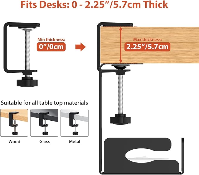 Univivi Under Desk Cable Management Tray - 48" Steel Cord Organizer, No-Drill C-Clamp & Screw Mount for Office/Home, Effortless Wire Management (Black)