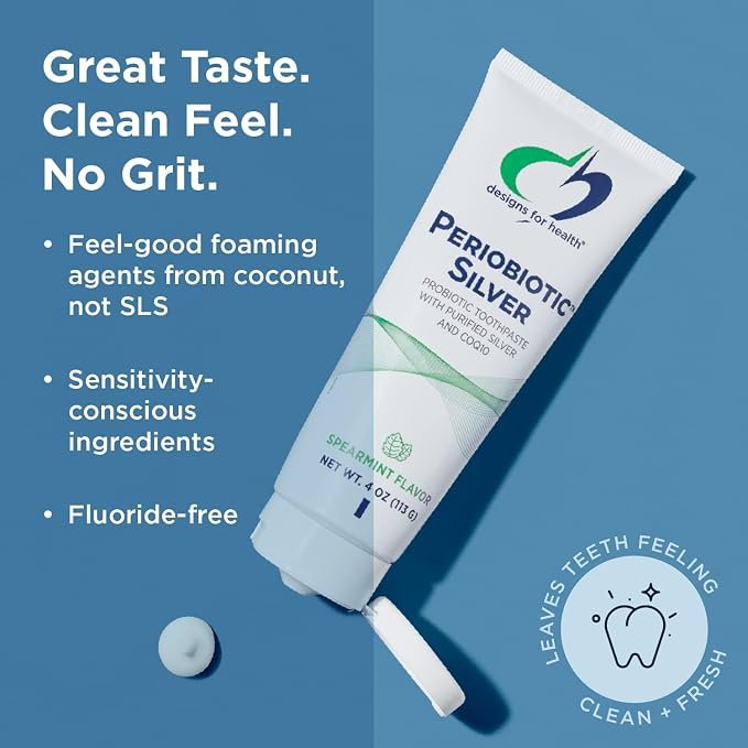 Designs for Health PerioBiotic Silver Hydroxyapatite Toothpaste - Fluoride Free Toothpaste with Oral Probiotics with Whitening Hydroxyapatite - Supports Gum Health & Remineralization (4oz Lemon)