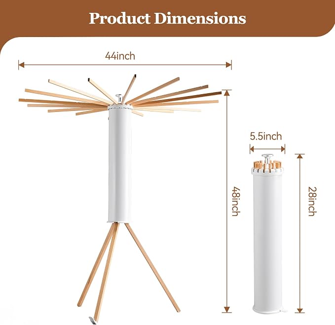 Clothes Drying Rack Wooden Tripod, Floor‑Mounted Garment Rack, Portable Foldable Space‑Saving Laundry Dryer with 16 Drying Poles, Ideal for Small Apartments, Balconies and Bedrooms