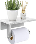 Gypie Brushed Nickel Toilet Paper Holder with Natural Marble Shelf, Screw Wall Mounted, Tissue Roll Holder for Bathroom Washroom
