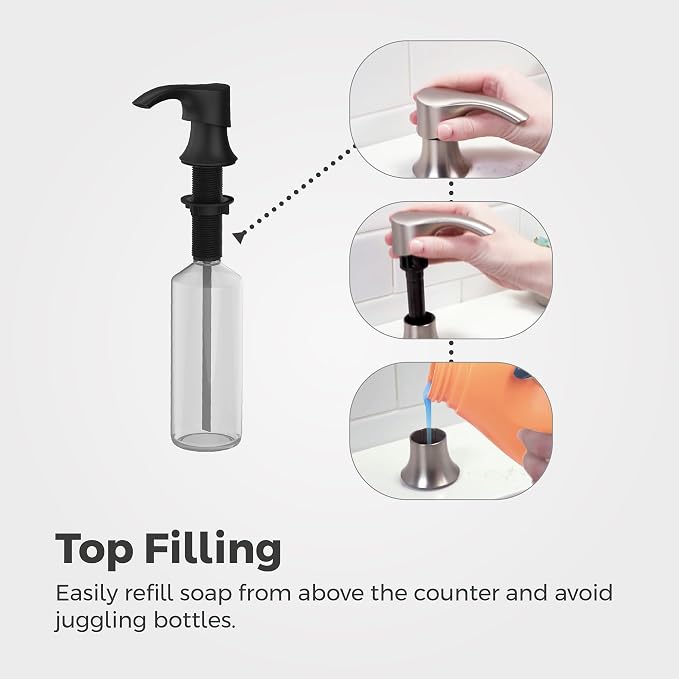 Pfister SoloTilt Kitchen Sink Soap Dispenser Counter-Mounted Stainless Steel Finish with Forward Tilting Thumb-Activated Pump Head and 16 oz Bottle for Dish Soap KSDKEMGS