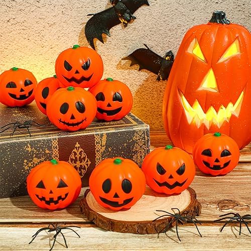 Leyndo 50 Pcs Halloween Pumpkin Stress Balls Halloween Goodie Bag Stuffers