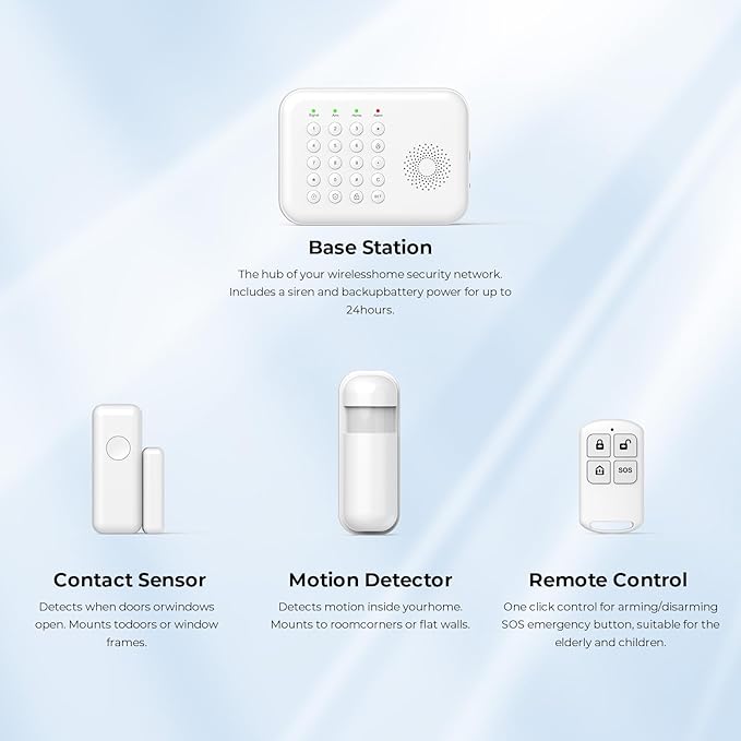 Wireless Home Security System, 8-Piece DIY Kit, No Monthly Fees, WiFi & 4G, Instant App Alerts, Works with Alexa & Google, Door Sensors, Motion Detection, Remote Control