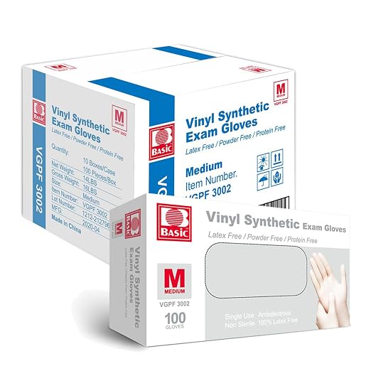 Intco Basic Medical Clear Vinyl Exam Gloves,Disposable Gloves-Latex-Free&Powder-Free for Medical,Cleaning,Food Safe-VGPF3002 (Case of 1000,Clear), Medium