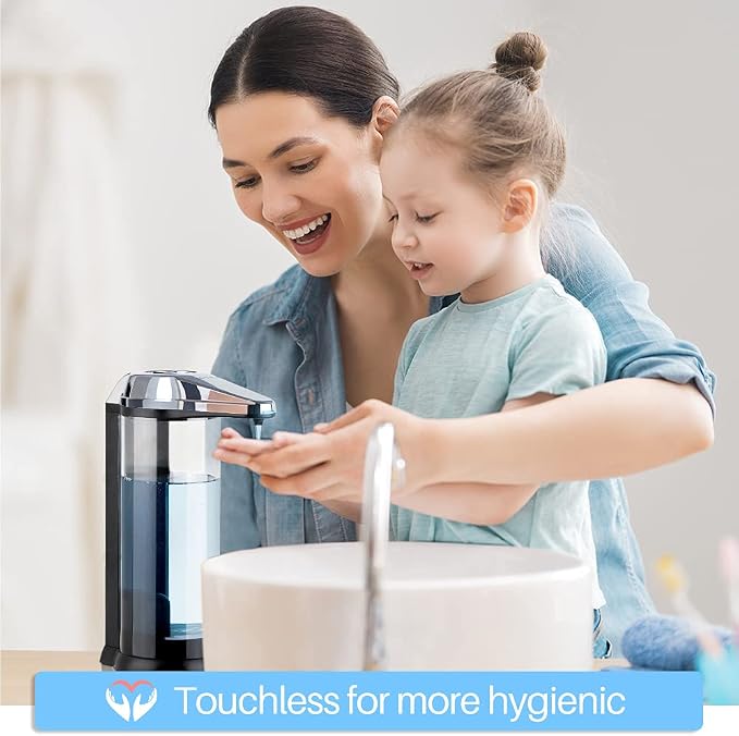 Secura 17oz Automatic Liquid Soap Dispenser, Touchless Battery Operated Hand Soap Dispenser with Adjustable Soap Dispensing Volume Control Dial, Personal Care Dispenser (Silver)