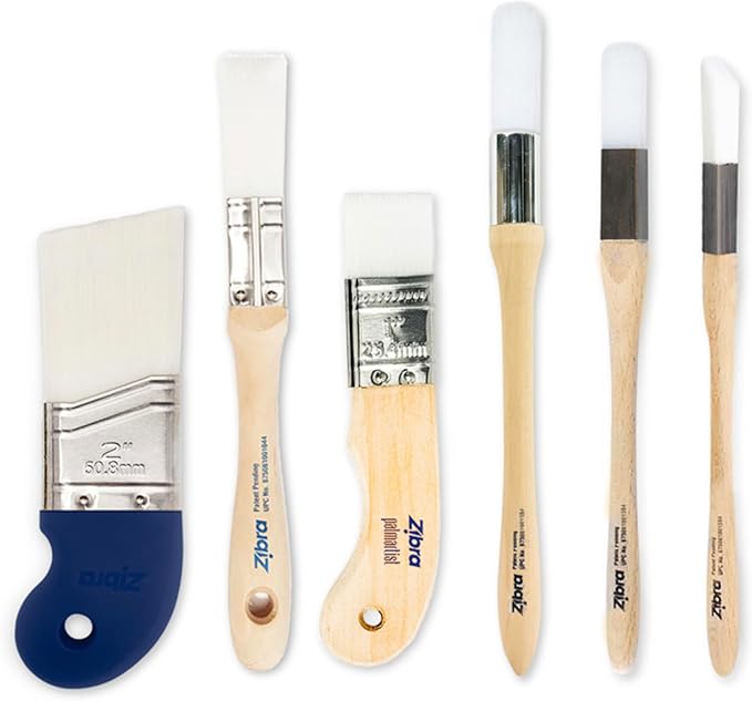 Zibra 6-Piece Muralist Paint Brush Set with Artist Brushes, 1" Brushes, Detail Brushes & Ergonomic Paint Brushes for Lettering, Murals, Canvas Painting, Touch Ups and Crisp Lines