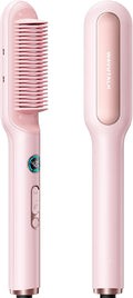 Wavytalk Hair Straightener Brush, Sleek Sweep Ionic Straightening Brush, Anti-Scald Ceramic Straightener Comb with LED Display for Super Smooth Hair, Dual Voltage, Pink.