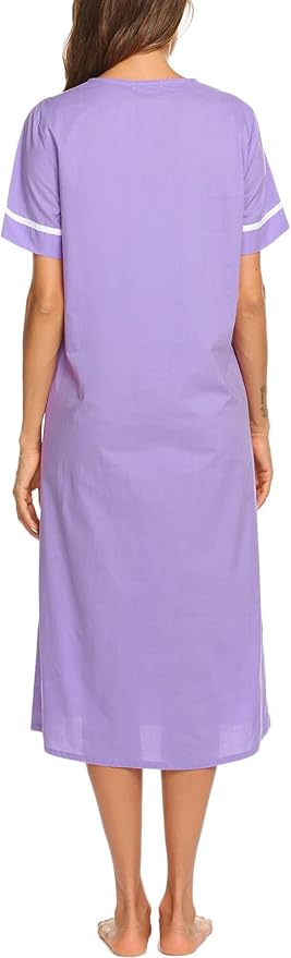 Ekouaer Womens Snap Front Dusters Cotton Housecoat Short Sleeve Nightgown House Dress With Pockets