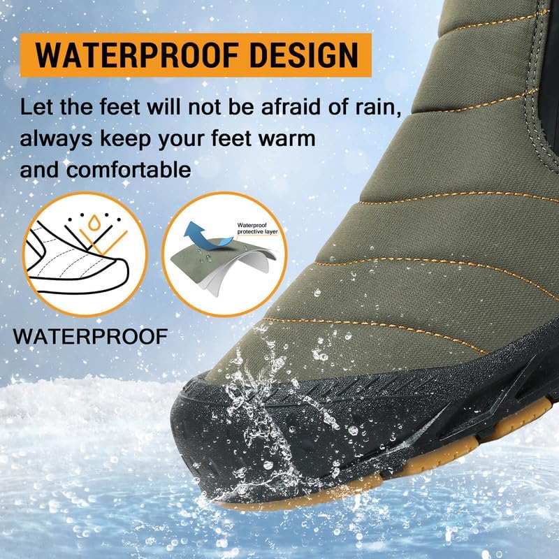 Hanani Mens Snow Boots Waterproof Winter Boots for Men Fur Lined Warm Ankle Boots Zipper Closure Slip on Outdoor Boot Comfortable Walking Shoes