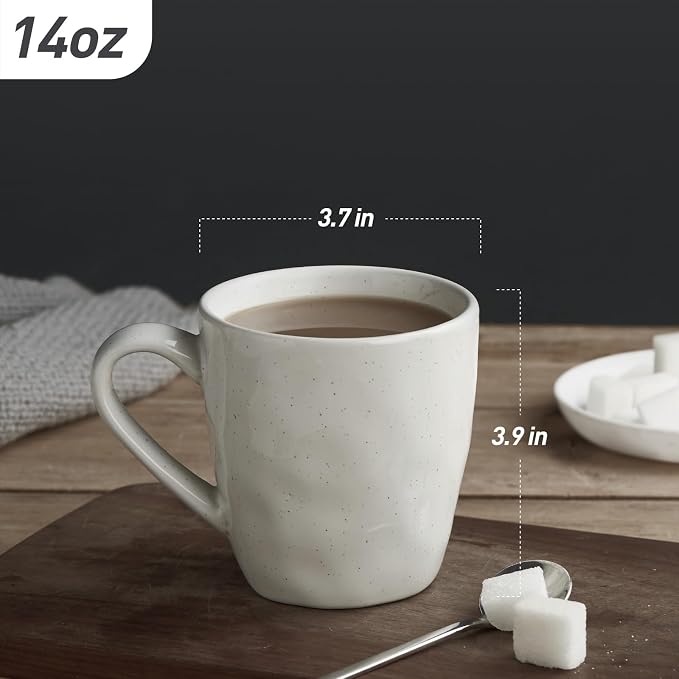 famiware Mars 4 Pieces Coffee Mug, 14oz Tea Mug, Catering Mugs with Handle for Coffee, Tea, Cocoa, Milk, White