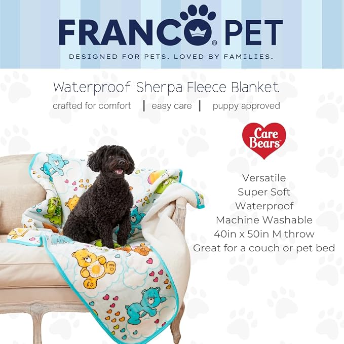 Care Bears Waterproof Dog Bed Cover, Large 40x50 Pet Blanket for Furniture Bed Couch Sofa, (Officially Licensed) by Franco