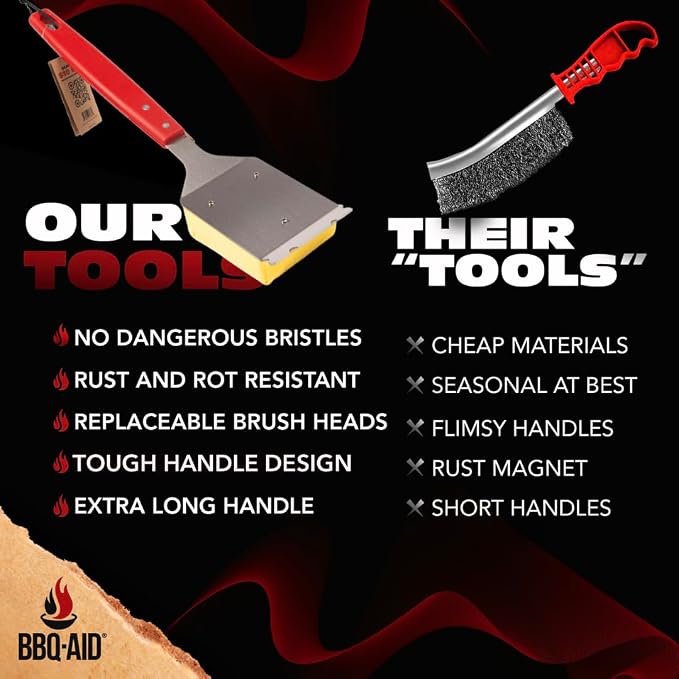 Bristle Free Steam Grill Brush and Scraper for Outdoor Grill, Red | 100% replaceable steam scrub pad, built-in scraper, grill cleaner; no shedding, safe for all grill grates