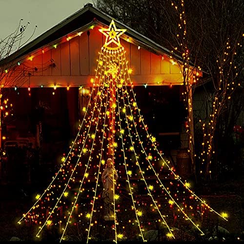 Aokudoni Christmas Lights Outdoor 12.6 ft 8-Lighting Modes Waterfall Xmas Lights Outdoor Christmas Decorations for Yard Tree House Holiday Party, Warm White