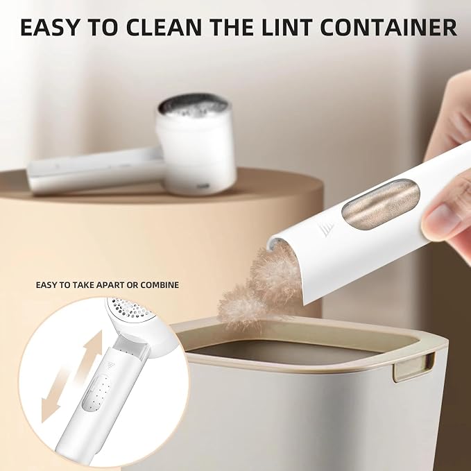 Fabric Shaver Lint Remover, Rechargeable Lint Shaver, Electric Sweater Defuzzer with 3 Speeds, 6 Blades, Digital LED Display to Remove Pilling for Clothes, Furniture, Couch, Blanket (Color : White)