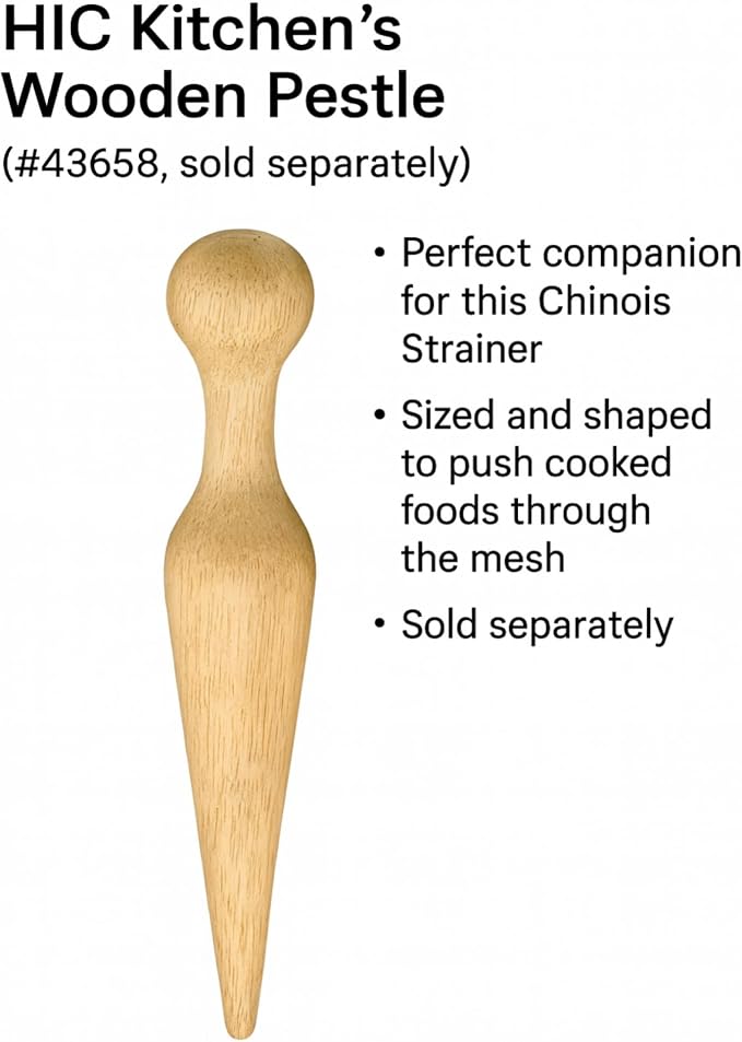 HIC Kitchen Chinois Fine-Mesh Cone Sieve, 18/8 Stainless Steel, For Straining Sauces, Soups, And Purees, 7-Inch Diameter