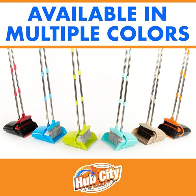 Hub City Industry Heavy Duty Broom and Dustpan Combo Set with Commercial Long Handle for Lobby, Home, Office, Cleaning Supplies, Upright Grips Sweep Set with Broom for Floor Cleaning, Green