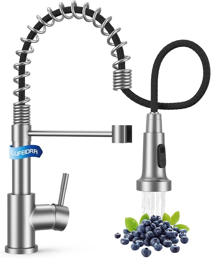 Kitchen Faucet with Pull Down Sprayer, High Arc Single Hole Single Handle Kitchen Sink Faucet with Sprayer for RV Camper, Brushed Nickel