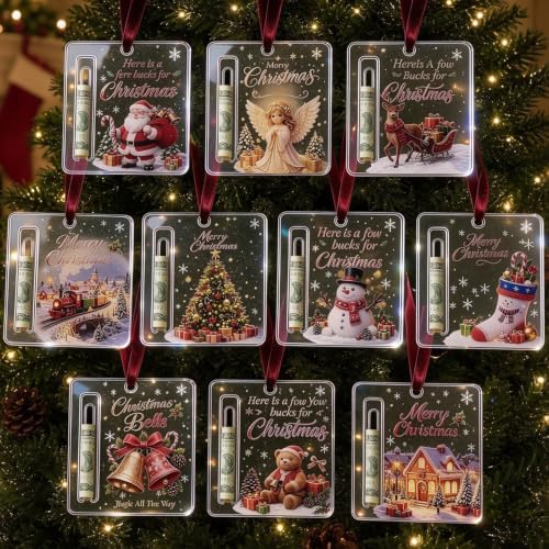 10PCS Christmas Cash Gift Ornament, Acrylic Christmas Money Holder for Cash