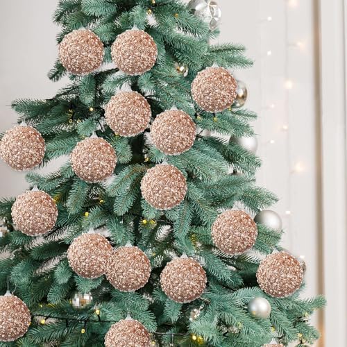 Lyrow 24 Pcs 3.15" Christmas Ball, Rose Gold
