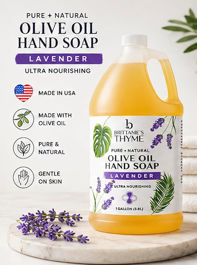 Brittanie's Pure Organic Castile Liquid Olive Oil Soap Refill, Lavender 1 Gallon | Face, Body Wash, Laundry, Dishes, Pets | Vegan & Gluten Free Non-GMO
