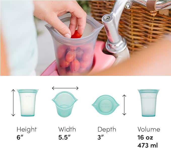 Zip Top Reusable Food Storage Bags | Medium Cup [Frost] | Silicone Meal Prep Container | Microwave, Dishwasher and Freezer Safe | Made in The USA