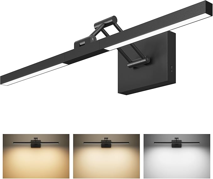 VONLUCE 24" LED Bathroom Vanity Light, 3CCT Modern Vanity Lights with 360° Rotatable Head & Swing Arm, 10.3W Bathroom Light Fixture Over Mirror, LED Lights for Bathroom Bedroom, Matte Black
