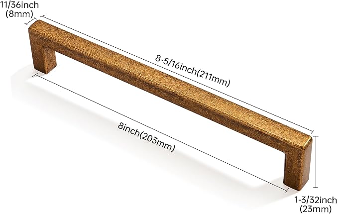 khtumeware 10 Pack 8 inch(203mm) Hole Center Antique Brass Cabinet Pulls Solid Heavy-Duty Square Cabinet Handles Drawer Pulls Kitchen Cabinet Hardware Kitchen Handle