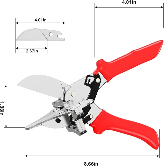 GARTOL Ratchet Miter Shears, Effortless Multi-Angle Cutter for Shoe Moulding & Quarter Round, 45°-135° Adjustable Trim Scissors for Softwood, PVC and Crafting with SK5 Steel Blade & Spare Blade