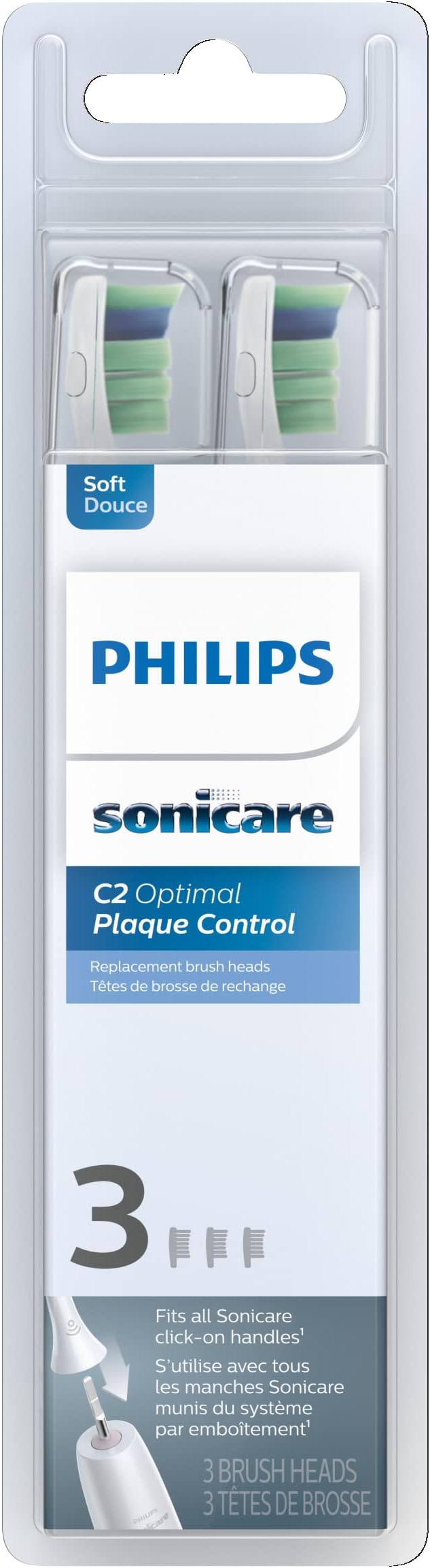 Philips Sonicare C2 Plaque Control - Genuine Replacement Electric Toothbrush Heads, White, 3 Pack, HX9023/65