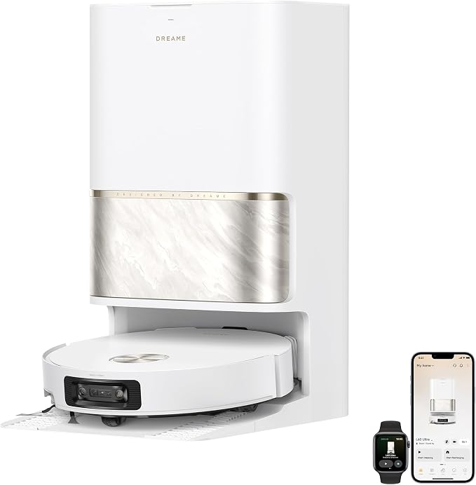 DREAME L60 Ultra Robot Vacuum and Mop, 35,000Pa Suction, Detangling Brush, AI-Enhanced 3D ToF Vision, 100℃ Mop Self-Cleaning, 280+ Object Types, Extendable Side Brush and Mop, White