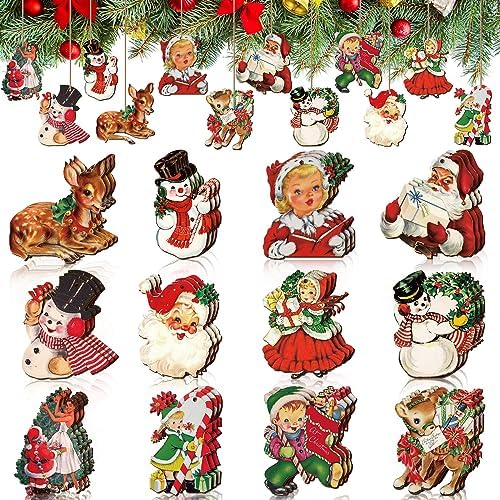 Huwena 36 Pcs Vintage Christmas Tree Ornaments, Classic, Vintage Color