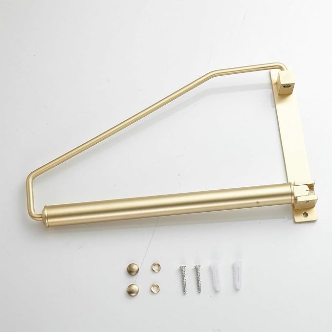 NEWRAIN Folding Wall Mounted Clothes Hanger Rack Clothes Hook Solid Brass with Swing Arm Holder Clothing Hanging System Closet Storage Organizer Heavy Duty Drying Rack Wall Mount,Brushed Gold