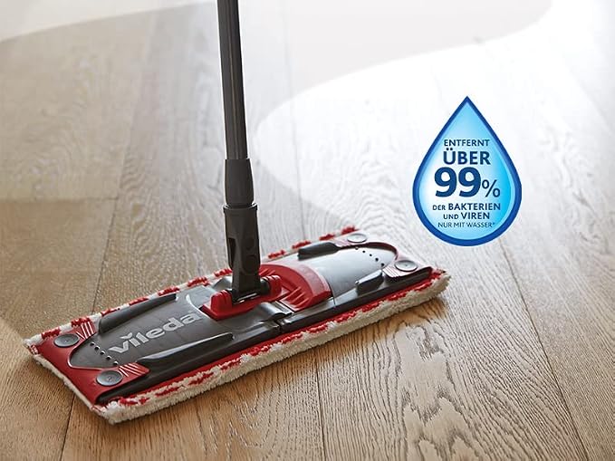 Vileda Ultramax Turbo 2-in-1 Floor Mop Complete Set, Mop with Telescopic Handle, Microfibre Cover and Bucket with Power Spinner, for All Hard Floors, Handle Length 75-130 cm, Eco Packaging