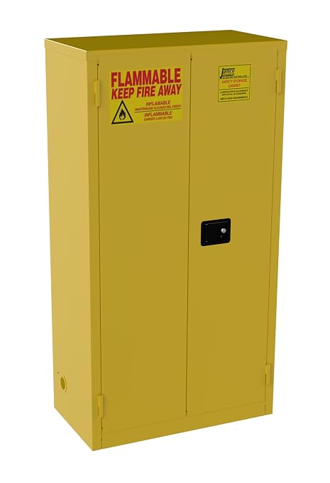 Jamco 44 Gallon Steel Flammable Safety Cabinet, Manual Doors, Yellow | All-Welded Double-Wall Steel Flammable Storage Cabinet, Lockable Doors, 34"W X 18"D X 65"H, Osha & Fm Certified, Made In Usa