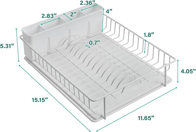 SunnyPoint 304 Stainless Steel Compact Dish Drying Rack, 15.3"x11.6", Diatomaceous Earth Drainboard, Removable Utensil Caddy, Space-Saving Countertop Design (White)