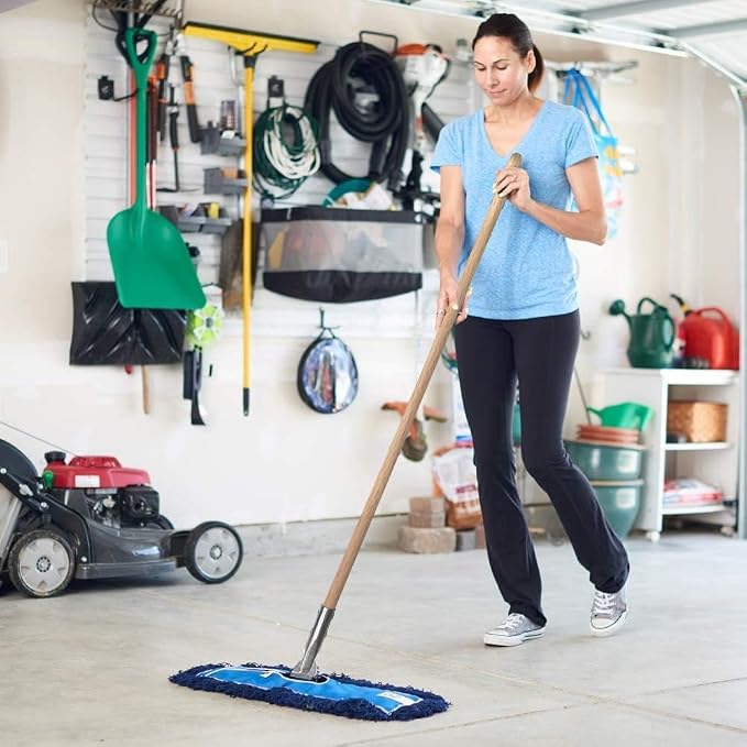 Nine Forty 48" Premium Nylon Dust Mop with Wood Handle - Heavy Duty Mop Head for Industrial, Commercial, and Residential Cleaning - Dry Floor Duster for Hardwood Surfaces and Commercial - Blue