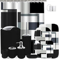 Lnond Black Bathroom Set, 23-Piece Black Geometric Bathroom Decor Set with with Shower Curtain and Rugs, Trash Can, Toilet Brush Holder Set & Soap Dispenser