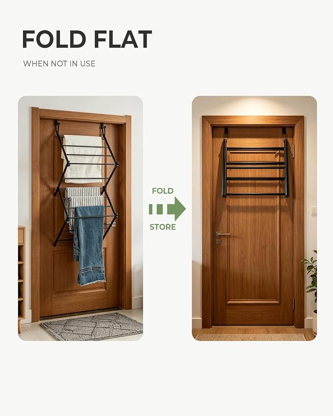 Over The Door Drying Rack, 16.8FT Hanging Drying Space with 11 Drying Rods, Foldable Door Laundry Rack for Bathroom Bedroom RV Apartment Indoor Clothes Drying