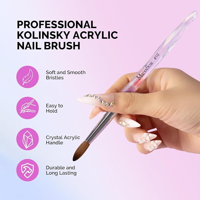 MelodySusie Kolinsky Acrylic Nail Brush, 100% Pure Kolinsky Hair, Professional Nail Brush for Acrylic Powder Nail Extension and 3D Nail Carving, for DIY Home Salon, Size 10