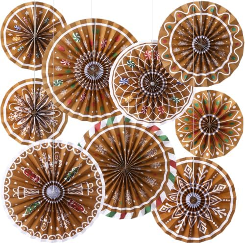 Outus 9 Pcs Christmas Hanging Decoration Candy Paper Fans Decor Gingerbread